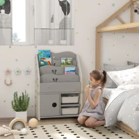 AIYAPLAY Kinderschrank, 4 Regalböden, 2 Aufbewahrungsboxen, HDPE, 67x29x98cm, Hellgrau(m-2)