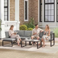 Outsunny Salon de Jardin Extérieur d'Angle 5 Personnes avec 2 Canapés, Chaise Sans Accoudoirs, Table Basse, Gris Foncé(m-10)