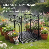 Outsunny Pont de Jardin en Métal Style Baroque Passerelle Décorative avec Garde-Corps 91cm et Charge 100kg Noir(m-5)