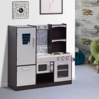 HOMCOM Cuisine pour enfants en bois dinette jeu d'imitation éducatif complet nombreux accessoires & rangements inclus MDF pin 105 x 32 x 95 cm argenté et noir(m-2)
