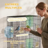 PawHut Grande Cage à Oiseaux sur Roulettes en Acier, Plateau Amovible, Portes, Perchoirs, Mangeoires, 77x46,5x141cm, Noir(m-5)