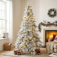 HOMCOM Verschneiter Weihnachtsbaum 210cm mit 450 warmweißen LEDs, Timer, Fernbedienung, 8 Modi, 1080 feuerhemmende Zweige(m-6)