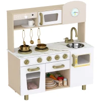 AIYAPLAY Cuisine Enfant en Bois, Dinette Cuisine Enfant avec Ustensiles en Acier Inoxydable, pour 3 à 6 Ans, 74x29x81cm, Blanc(m-13)