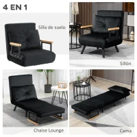 HOMCOM Sofá Cama Individual Plegable Silla Cama Convertible 4 en 1 Respaldo Ajustable de 5 Niveles y Almohada 63x73x81 cm Negro(m-4)
