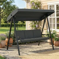 Outsunny Three-Seat Garden Swing Chair, with Adjustable Canopy - Dark Grey(m-3)
