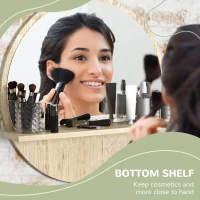 kleankin 45cm Round Home Mirror, with Shelf - Natural Wood Effect(m-4)