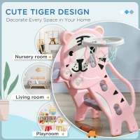 AIYAPLAY 3 in 1 Baby Slide for Indoor Use with Climber, Basketball Hoop, Basketball, for Ages 18-36 Months - Pink(m-5)