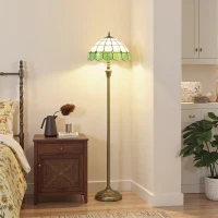 HOMCOM Tiffany-Style Floor Lamp with Handcrafted Stained Glass Shade, 152cm Tall Vintage Standing Lamp, Bronze Tone and Green(m-8)