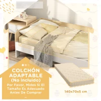 AIYAPLAY Cama para Niños de +3 Años 140x70 cm Cama Infantil de Madera Carga 80 kg para Dormitorio Blanco y Natural(m-6)