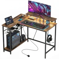 HOMCOM Reversible 'L' LED Light Gaming/Work Desk - Rustic Brown(m-15)