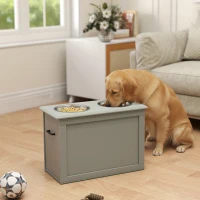 PawHut Raised Dog Bowls, with Storage, Two Stainless Steel Bowls, Elevated Base - Grey(m-2)