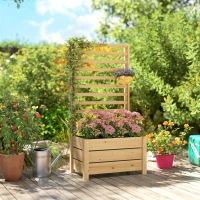 Outsunny Jardinière avec treillis, bac à fleurs avec brise-vue, trou de drainage et doublure intérieure, 60 x 39 x 120 cm, bois naturel(m-10)