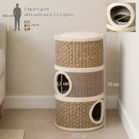 PawHut Tonel Rascador para Gatos con 3 Niveles Barril de Rascado con Plataforma Cama Cómoda Ø37,5x70 cm Caqui y Café(m-3)
