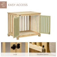 PawHut Wooden Dog Crate, with Double Doors, Cushion, for Medium Dogs - Natural Finish(m-6)
