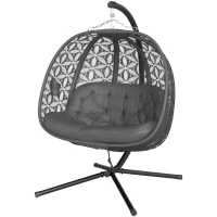 Outsunny Outdoor Double Hanging Chair with Cushion and Cup Holders, Charcoal Grey(m-16)