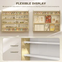 HOMCOM 5-Tier Wall Display Shelf Unit Cabinet w/ 4 Adjustable Shelves Glass Doors Home Office Ornaments 60x80cm Natural(m-4)