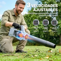 Outsunny Soplador de Hojas Sin Cable 36V con 2 Baterías de 4.0Ah y Cargador Motor sin Escobillas 1000W 3 Velocidades Gris Claro(m-6)