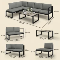 Outsunny Salon de Jardin Extérieur d'Angle 5 Personnes avec 2 Canapés, Chaise Sans Accoudoirs, Table Basse, Gris Foncé(m-3)