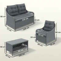 Outsunny 4-Piece Wicker Patio Furniture Set with 2 Armchairs, Loveseat, Glass Coffee Table, Conversation Sofa Set, Dark Grey(m-3)