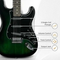 SPORTNOW Six-String Electric Guitar, with 15W Amplifier, Digital Turner, Picks, Shoulder Strap, Case Bag - Dark Green(m-5)