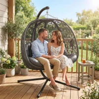 Outsunny Outdoor Double Hanging Chair with Cushion and Cup Holders, Charcoal Grey(m-10)