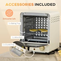 HOMCOM 15 Litres Electric Oven, Convection Mini Oven and Grill with 60-230℃ Temperature, Timer, Include Baking Tray, Wire Rack and Crumb Tray, 1000W, Cream White(m-16)