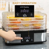 HOMCOM 5 Tier Food Dehydrator, 245W Stainless Steel Food Dryer Machine with Adjustable Temperature, Timer and LCD Display for Drying Fruit, Meat, Vegetable, Jerky and Pet Treat, Black(m-6)