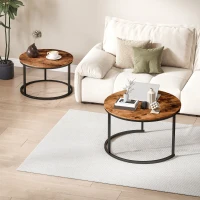 HOMCOM Coffee Table Set of 2, Round Nest of Tables with Metal Frame, Modern Side Tables for Living Room, Rustic Brown(m-8)