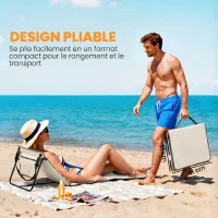 Outsunny Lot de 2 tapis de plage rembourré dossier inclinable multi-positions acier polyester beige(m-6)