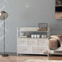 HOMCOM Rustic Chest of Five Fabric Drawers - Natural(m-8)