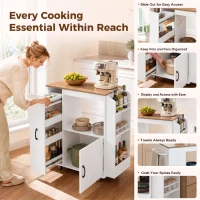 HOMCOM Kitchen Trolley on Wheels, Rolling Kitchen Island Cart with Power Outlet, Cabinet, Pull-Out Drawer, White(m-5)