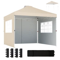 Outsunny Tonnelle de jardin pop up tente pliante hauteur réglable 3 parois latérales sacs de sable sac de transport 3 x 3 m crème(m-11)