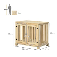 PawHut Wooden Dog Crate, with Double Doors, Cushion, for Medium Dogs - Natural Finish(m-3)