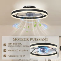 HOMCOM Ventilateur de plafond avec lumière et télécommande, plafonnier ventilateur 50 cm avec 6 vitesses, noir(m-6)
