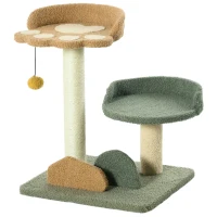 PawHut Copac de Zgariat pentru Pisici cu 2 Platforme Patut, Minge atarnata si Acoperie cu Catifea, 43x39x52cm, Multicolor(m-12)