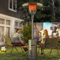 Outsunny Estufa de Gas Butano Portátil 13000W con Sistema Antivuelco Encendido Piezoeléctrico y Ruedas 82x82x222 cm Gris(m-10)