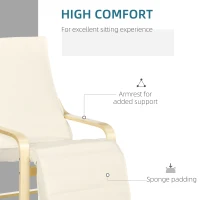 HOMCOM Wooden Armchair, Upholstered Linen Lounge Chair with Adjustable Footrest & Removable Cushion, Poang Chair for Living Room, Cream White(m-5)