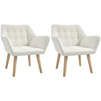 Set of 2 Accent Chair, Arm Chair with Slanted Back, Thick Padding and Rubber Wooden Legs for Living Room, Cream White(m-1)