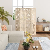 HOMCOM 4 Panel Privacy Screens, Detachable Folding Room Divider with Palm Leaf Design for Home Office, Natural Wood Finish(m-9)