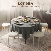 HOMCOM Lot de 4 Tabourets Empilables Ronds avec Assise Rembourrée, sans Dossier, Gain de Place, 45 x 45 x 47,5 cm, Crème(m-4)