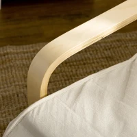 HOMCOM Fotoliu Relax cu Suport pentru Picioare Reglabil pe 5 Niveluri și Tetieră, Cadru din Lemn de Mesteacăn și Țesătură, 66,5x94x100 cm, Crem(m-9)