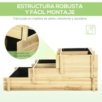 Outsunny Arriate de Jardín de 3 Niveles con Diseño de Escalera y Tela no Tejida para Cultivos Plantas Flores 93x93x35 cm Natural(m-6)