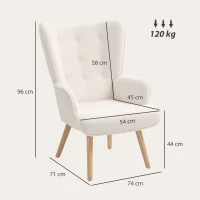 HOMCOM Fauteuil de salon en tissu bouclette, fauteuil capitonné et rembourré avec pieds en bois, 71 x 74 x 96 cm, beige(m-3)