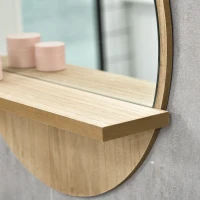 kleankin 45cm Round Home Mirror, with Shelf - Natural Wood Effect(m-9)