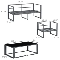 Outsunny 4 Pieces Garden Sofa Set, Including 2 Single Armchairs, 1 Bench & Side Table, Aluminium Frame Patio Furniture with Cushions, Grey(m-13)
