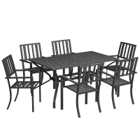 Outsunny 7 Pieces Garden Table and Chairs 6 Seater Outdoor Table and Chairs with Umbrella Hole, for Poolside, Garden, Black(m-1)