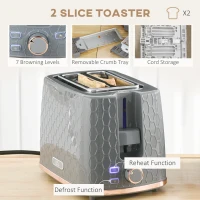 HOMCOM 1.7L 3000W Fast Boil Kettle & 2 Slice Toaster Set, Kettle and Toaster Set with Auto Shut Off, Browning Controls, Grey(m-5)