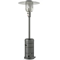 Outsunny Estufa de Gas Butano Portátil 13000W con Sistema Antivuelco Encendido Piezoeléctrico y Ruedas 82x82x222 cm Gris(m-11)