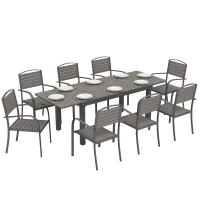 Outsunny Salon de Jardin 8 Personnes Table de Jardin Extensible 150-225cm avec Plateau Polybois et 8 Chaises Empilables Alu. Gris(m-12)