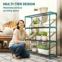 Outsunny 4-Tier Plant Stand Indoor Outdoor, Set of 2 Metal Plant Shelf with Rack Buckles for Easy Assembly, Flower Display Rack(m-4)